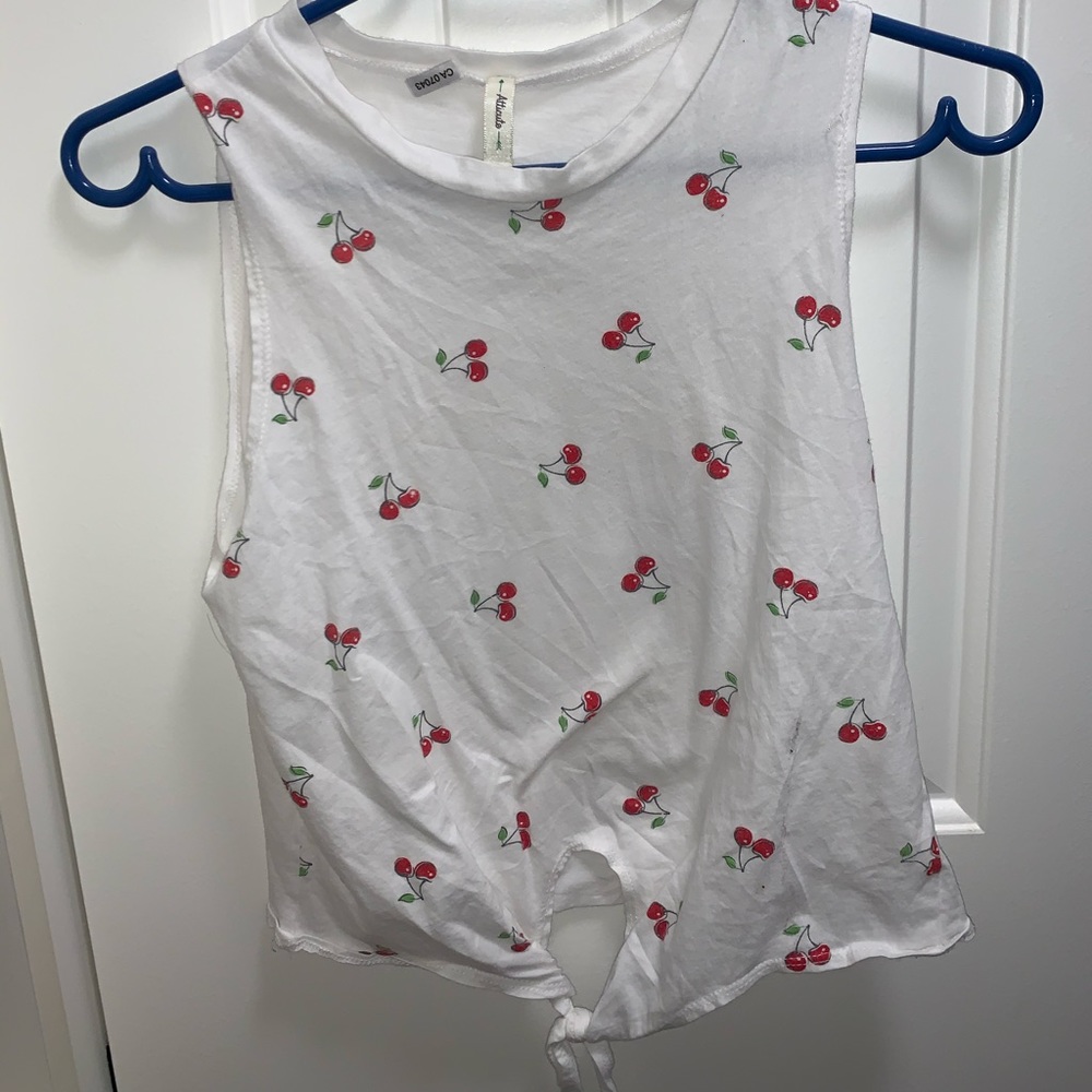 White atticute cherry t-shirt